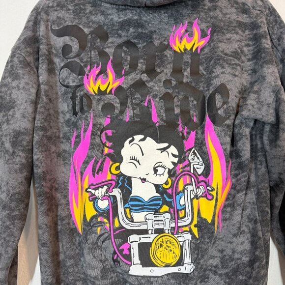 Betty Boop Hoodie Sweatshirt Gray Born to Ride XS - Picture 4 of 8
